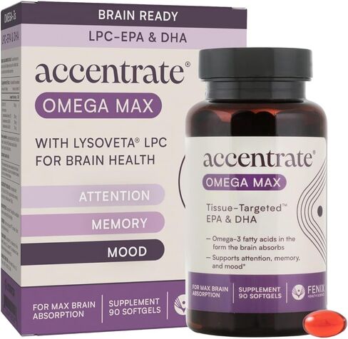 Accentrate Omega with LYSOVETA LPC | EPA & DHA Supplements for Brain Health | Focus, Memory, & Mood | 6X Better Absorption Than Fish Oil | Omega-3 Fatty Acid Supplements | 30 Softgels (1 Month) in Saudi Arabia