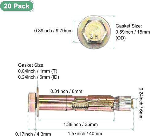 مسمار تمدد سداسي عشري 20 عبوة ، M6x40mm ملونة من الحديد الكربون الصلب البراغي السداسية الخارج in Kuwait