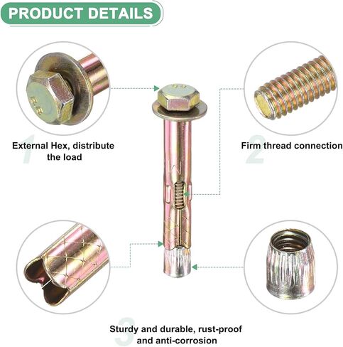 مسمار تمدد سداسي عشري 20 عبوة ، M6x40mm ملونة من الحديد الكربون الصلب البراغي السداسية الخارج in Kuwait