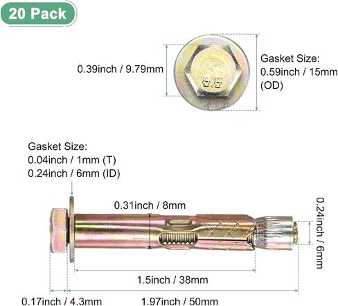 مسمار تمدد سداسي عشري 20 عبوة ، M6x40mm ملونة من الحديد الكربون الصلب البراغي السداسية الخارج in Kuwait
