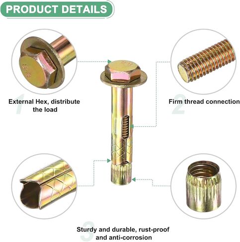مسمار تمدد سداسي سداسي 4 عبوات ، M10x80mm ملونة من الحديد الكربون الصلب البراغي السداسية الخارج in Saudi Arabia