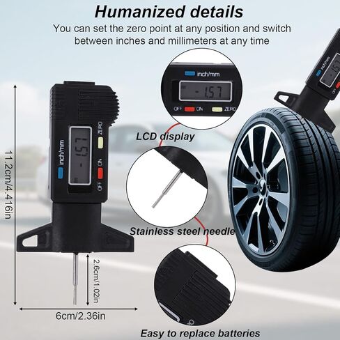 3pcs الإطارات الإطارات عمق مقياس قياس الأداة المدقق عمق الخيط المدقق ، وبطانة لوحة الفرامل المرمزة بالألوان مقياس قياس الإطارات الرقمية in Kuwait