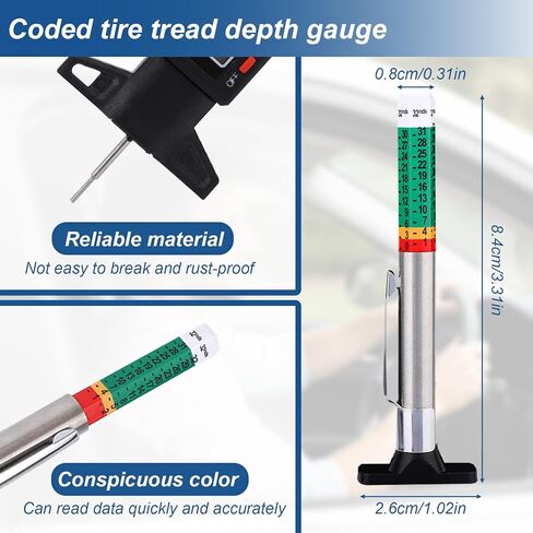 3pcs الإطارات الإطارات عمق مقياس قياس الأداة المدقق عمق الخيط المدقق ، وبطانة لوحة الفرامل المرمزة بالألوان مقياس قياس الإطارات الرقمية in Kuwait