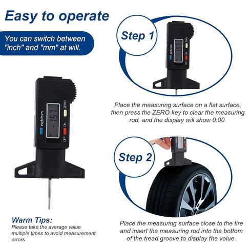 3pcs الإطارات الإطارات عمق مقياس قياس الأداة المدقق عمق الخيط المدقق ، وبطانة لوحة الفرامل المرمزة بالألوان مقياس قياس الإطارات الرقمية in Kuwait