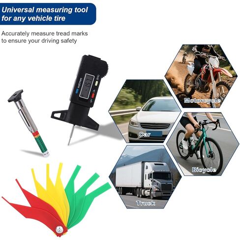 3pcs الإطارات الإطارات عمق مقياس قياس الأداة المدقق عمق الخيط المدقق ، وبطانة لوحة الفرامل المرمزة بالألوان مقياس قياس الإطارات الرقمية in Kuwait