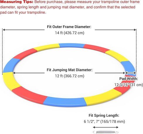 طقم استبدال وسادة Trampoline Aw Trampoline مع 72 V-Hooks يناسب 14 قدمًا من الإطار الترامبولين متعدد الألوان/الأزرق/الأخضر in Saudi Arabia