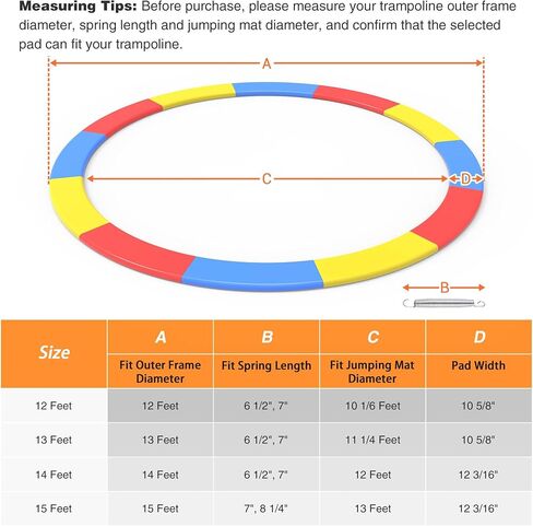 طقم استبدال وسادة Trampoline Aw Trampoline مع 72 V-Hooks يناسب 14 قدمًا من الإطار الترامبولين متعدد الألوان/الأزرق/الأخضر in Saudi Arabia