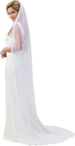 Bridal Wedding Veil Pearl Bride Veil - Ivory Tier With Metal Comb for Bachelorette, Bride Gift, Bridal Shower (1M) in Saudi Arabia