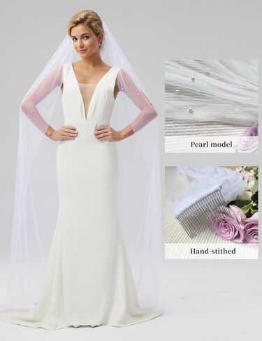Bridal Wedding Veil Pearl Bride Veil - Ivory Tier With Metal Comb for Bachelorette, Bride Gift, Bridal Shower (1M) in Saudi Arabia