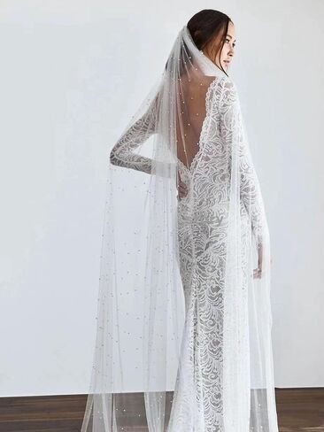 Bridal Wedding Veil Pearl Bride Veil - Ivory Tier With Metal Comb for Bachelorette, Bride Gift, Bridal Shower (1M) in Saudi Arabia