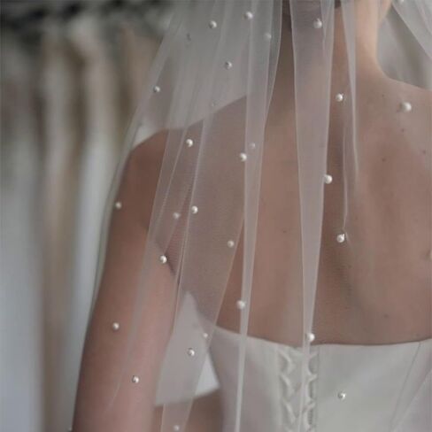 Bridal Wedding Veil Pearl Bride Veil - Ivory Tier With Metal Comb for Bachelorette, Bride Gift, Bridal Shower (1M) in Saudi Arabia