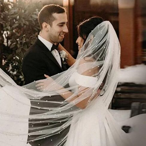 Bridal Wedding Veil Pearl Bride Veil - Ivory Tier With Metal Comb for Bachelorette, Bride Gift, Bridal Shower (1M) in Saudi Arabia