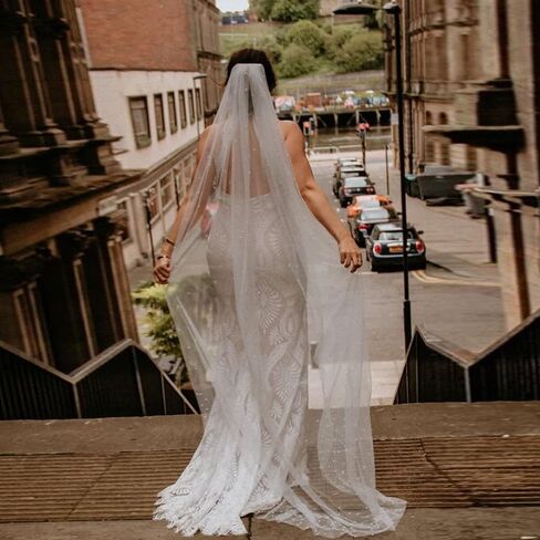 Bridal Wedding Veil Pearl Bride Veil - Ivory Tier With Metal Comb for Bachelorette, Bride Gift, Bridal Shower (1M) in Saudi Arabia