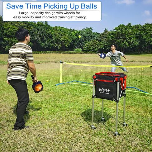Pickleball Tennis Ball Hopper-Foldable Lightweight Tennis Cart Holds 180 Tennis/160 Pickleballs with Removable Bag,Wheels,Side Pocket for Training/Teaching, for Tennis/Pickleball/Baseball/Softball in Kuwait