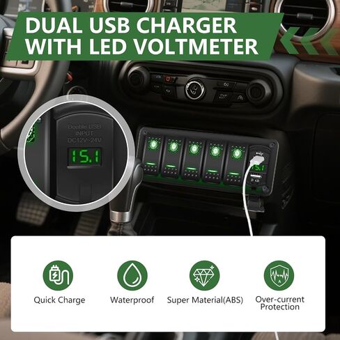 5 لوحة تبديل Rocker Rocker مع شاحن USB مزدوج 4.8A ومقياس فولتميتر ، ملصقات Rocker مقاومة للماء مسبقًا مسبقًا. in Kuwait