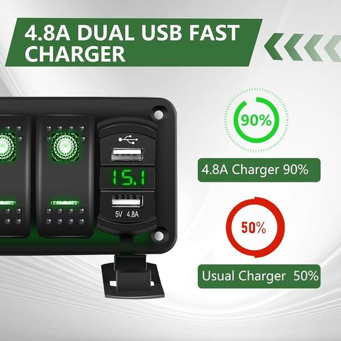 5 لوحة تبديل Rocker Rocker مع شاحن USB مزدوج 4.8A ومقياس فولتميتر ، ملصقات Rocker مقاومة للماء مسبقًا مسبقًا. in Kuwait