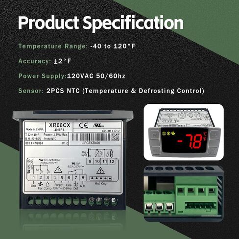 XR06CX-4N1F1 Temperature Controller with NTC Temperature Sensor Probe Compatible with Dixell XR06CX-4N1F1 Temperature Thermostat Fit for 120V 50-60Hz Commercial Refrigerators/Freezer (with Clasp) in Kuwait