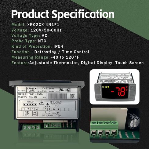 XR06CX-4N1F1 Temperature Controller with NTC Temperature Sensor Probe Compatible with Dixell XR06CX-4N1F1 Temperature Thermostat Fit for 120V 50-60Hz Commercial Refrigerators/Freezer (with Clasp) in Saudi Arabia