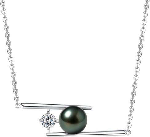 Tahitian Black Pearl Necklace, 10-11mm AAA Handpicked Natural Black Pearl Pendant with D Color Moissanite & 18K White Gold Plated Sterling Silver Chain, Luxury Gifts for Women, Mother, Girlfriend, Anniversary, Birthday, Valentines, Mothers Day in Saudi Arabia
