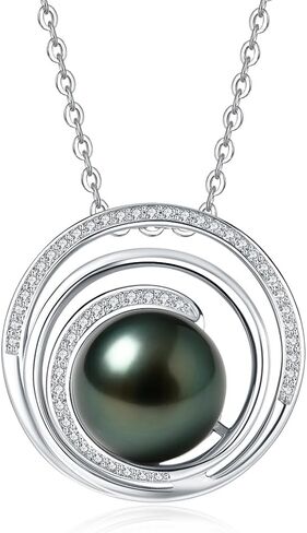 Tahitian Black Pearl Necklace, 10-11mm AAA Handpicked Natural Black Pearl Pendant with D Color Moissanite & 18K White Gold Plated Sterling Silver Chain, Luxury Gifts for Women, Mother, Girlfriend, Anniversary, Birthday, Valentines, Mothers Day in Saudi Arabia