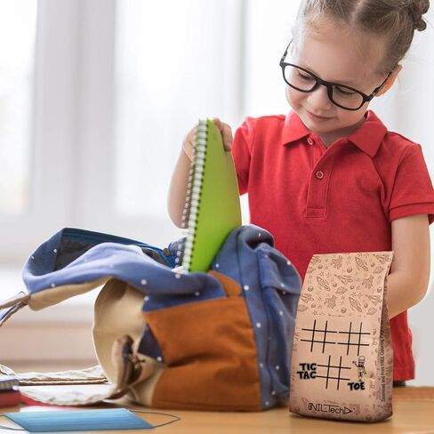 Nil-Tech Kids Brown Paper Facs-Lunch Sandwich Bag مع ألعاب ونكات ، وأكياس الوجبات الخفيفة الصديقة للبيئة ، وآمنة الطعام ، وأكياس الغداء الورقية 50pc كرافت in Kuwait
