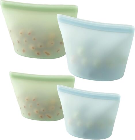 PandaEar 4 Pack Reusable Silicone Food Storage Bags, Leakproof Stand-Up Freezer Bags, Microwave & Dishwasher Safe, for Meal Prep, Snacks, Baby Food – 2 Large (34 oz) + 2 Medium (17 oz) in Saudi Arabia