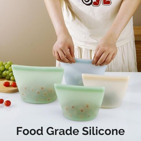 PandaEar 4 Pack Reusable Silicone Food Storage Bags, Leakproof Stand-Up Freezer Bags, Microwave & Dishwasher Safe, for Meal Prep, Snacks, Baby Food – 2 Large (34 oz) + 2 Medium (17 oz) in Saudi Arabia