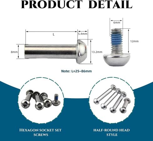 MTB Rear Shock Absorber Screw 25-86mm Full Suspension Mountain Bike Bolts M8 Semi-Round Hexagon Socket Locking Screws 4 Sets(Silver,33MM) in Kuwait