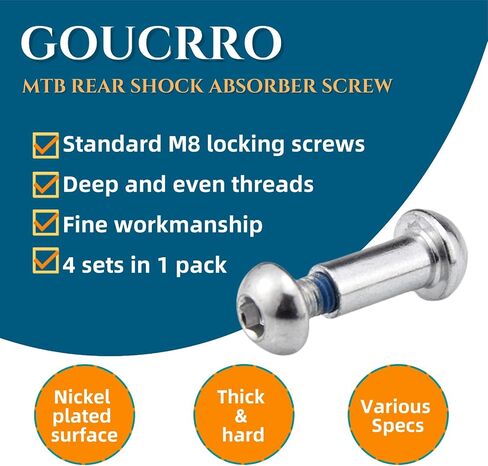 MTB Rear Shock Absorber Screw 25-86mm Full Suspension Mountain Bike Bolts M8 Semi-Round Hexagon Socket Locking Screws 4 Sets(Silver,33MM) in Kuwait