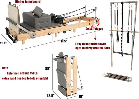 Pilates Reformer Machine, Wood Foldable Pilates Machine Equipment for Home Workout in Kuwait