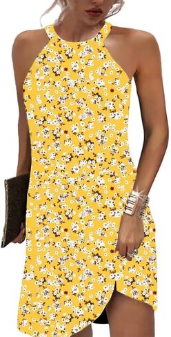 Beimuc Women Summer Sleeveless Halter Neck Dresses 2025 Casual Floral Print Dress Mid Sun Dress for Party Beach Vacation in Saudi Arabia