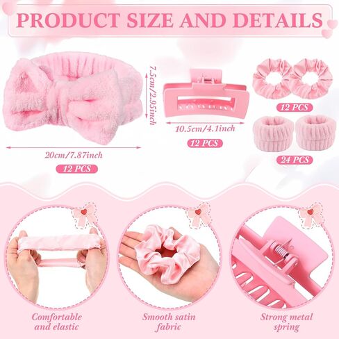 48 PCS Spa Party Formors for Girls Pink Sleepover Party Supplies 6 Bow Bow Beadband 12 Wristband 6 Scrunchies 6 Hair Clip 6 Jewelry Case 6 Makeup Bag 6 Mirror for Bridesmaid Proposal Gifts in Kuwait