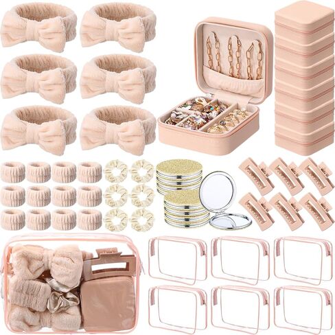 48 PCS Spa Party Formors for Girls Pink Sleepover Party Supplies 6 Bow Bow Beadband 12 Wristband 6 Scrunchies 6 Hair Clip 6 Jewelry Case 6 Makeup Bag 6 Mirror for Bridesmaid Proposal Gifts in Kuwait
