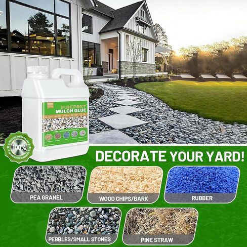 Mulch Glue for Landscaping 1GAL, Super Lock Down Sticky Rock Glue for Landscaping, Mulch Gravel Binder Stabilizer 4L, Garden Stone Adhesive for Landscape Maintenance in Kuwait