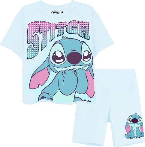 Disney Girls Lilo and Stitch Biker Shorts and T-Shirt- Little and Big Girls Sizes 4-16 in Saudi Arabia