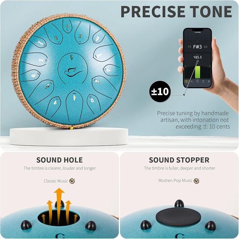 Steel Tongue Drum, 12 Inch 15 Note Tongue Drums, Handpan Drums Percussion Instrument for Kids & Adults, Hand Pan Drum with Music Book, Drum Mallets and Carry Bag, Major C (Malachite Green) in Saudi Arabia