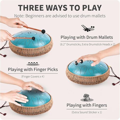 Steel Tongue Drum, 12 Inch 15 Note Tongue Drums, Handpan Drums Percussion Instrument for Kids & Adults, Hand Pan Drum with Music Book, Drum Mallets and Carry Bag, Major C (Malachite Green) in Saudi Arabia