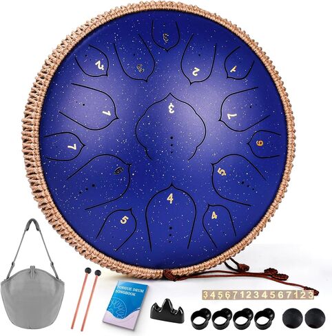 Steel Tongue Drum, 12 Inch 15 Note Tongue Drums, Handpan Drums Percussion Instrument for Kids & Adults, Hand Pan Drum with Music Book, Drum Mallets and Carry Bag, Major C (Malachite Green) in Saudi Arabia