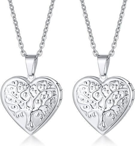 2 Pcs Locket Necklace that Holds Pictures Stainless Steel Locket Pendant Necklace Memory Photo Pendant Necklace for Women Girls in Kuwait
