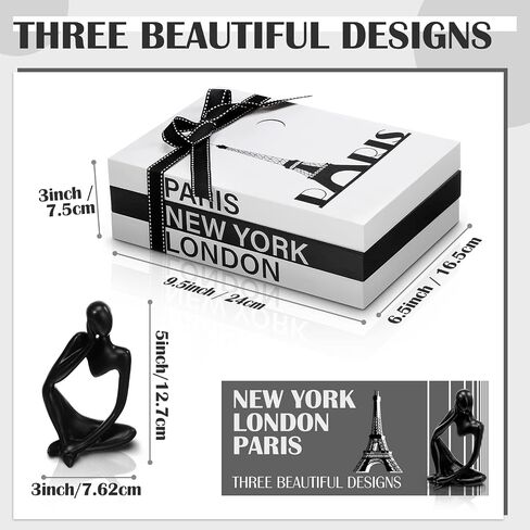 4 Pcs Decorative Books for Home Decor with Resin Statue Thinker Decoration Wooden Modern Farmhouse Stacked Books for Coffee Tables Shelf Decor (Bali, Venice, Dubai) in Saudi Arabia
