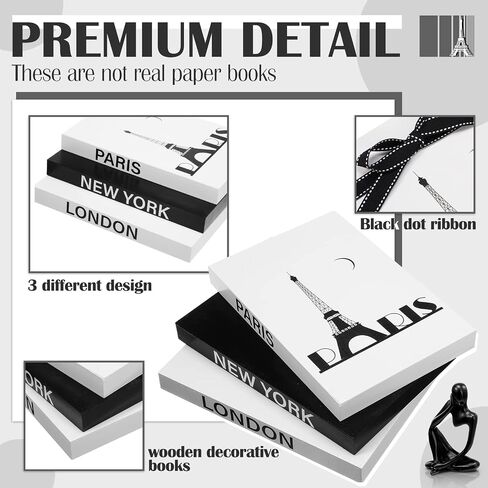 4 Pcs Decorative Books for Home Decor with Resin Statue Thinker Decoration Wooden Modern Farmhouse Stacked Books for Coffee Tables Shelf Decor (Bali, Venice, Dubai) in Saudi Arabia