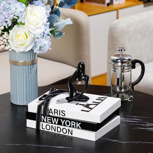 4 Pcs Decorative Books for Home Decor with Resin Statue Thinker Decoration Wooden Modern Farmhouse Stacked Books for Coffee Tables Shelf Decor (Bali, Venice, Dubai) in Saudi Arabia