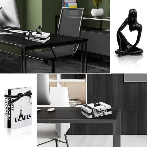 4 Pcs Decorative Books for Home Decor with Resin Statue Thinker Decoration Wooden Modern Farmhouse Stacked Books for Coffee Tables Shelf Decor (Bali, Venice, Dubai) in Saudi Arabia