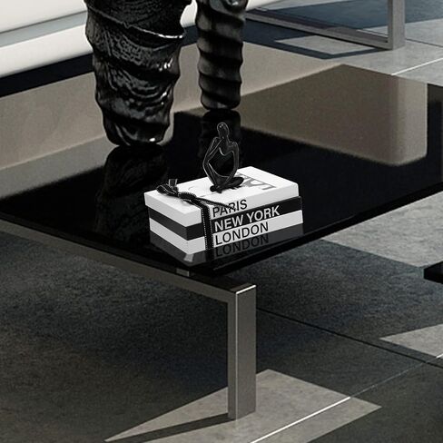 4 Pcs Decorative Books for Home Decor with Resin Statue Thinker Decoration Wooden Modern Farmhouse Stacked Books for Coffee Tables Shelf Decor (Bali, Venice, Dubai) in Saudi Arabia
