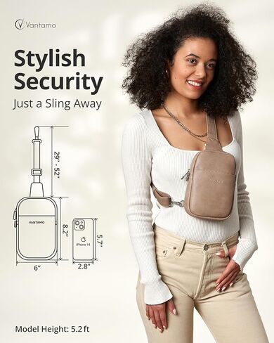 حقيبة حبال Vantamo للنساء حزام قابل للتعديل ، RFID ومكافحة كليب كليب كروس الجسم للنساء ، حزمة الجلود بو. in Kuwait