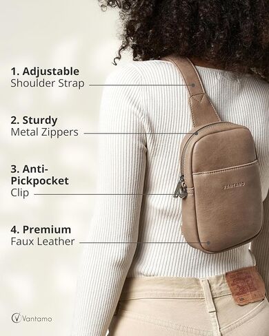 حقيبة حبال Vantamo للنساء حزام قابل للتعديل ، RFID ومكافحة كليب كليب كروس الجسم للنساء ، حزمة الجلود بو. in Kuwait
