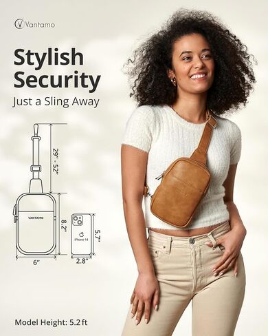Vantamo Sling Bag for Women Adjustable Strap, RFID & Anti-Pickpocket Clip Cross Body Bags for Women, PU Leather Pack in Saudi Arabia