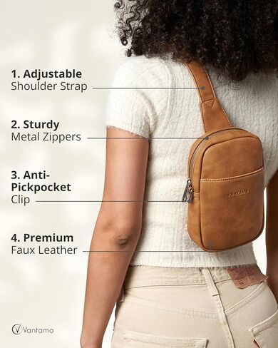 Vantamo Sling Bag for Women Adjustable Strap, RFID & Anti-Pickpocket Clip Cross Body Bags for Women, PU Leather Pack in Saudi Arabia