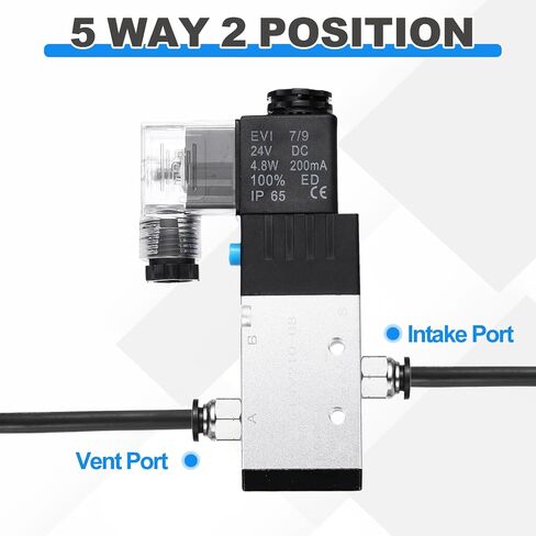 صمام الملف اللولبي الهوائي المكاني ، 1/4 بوصة NPT 220VAC 5 طريق 2 وضع صمام الهواء الكهربائي الألومنيوم مع موصل ، شريط ، مرشح كاتم الصوت in Kuwait