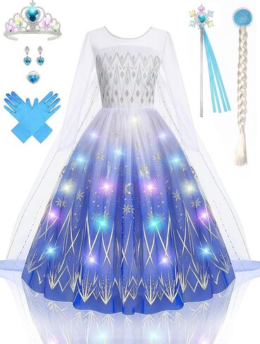Light Up Princess Dress for Girls - Long Sleeve Halloween & Birthday Costume, Ages 3-9 in Saudi Arabia